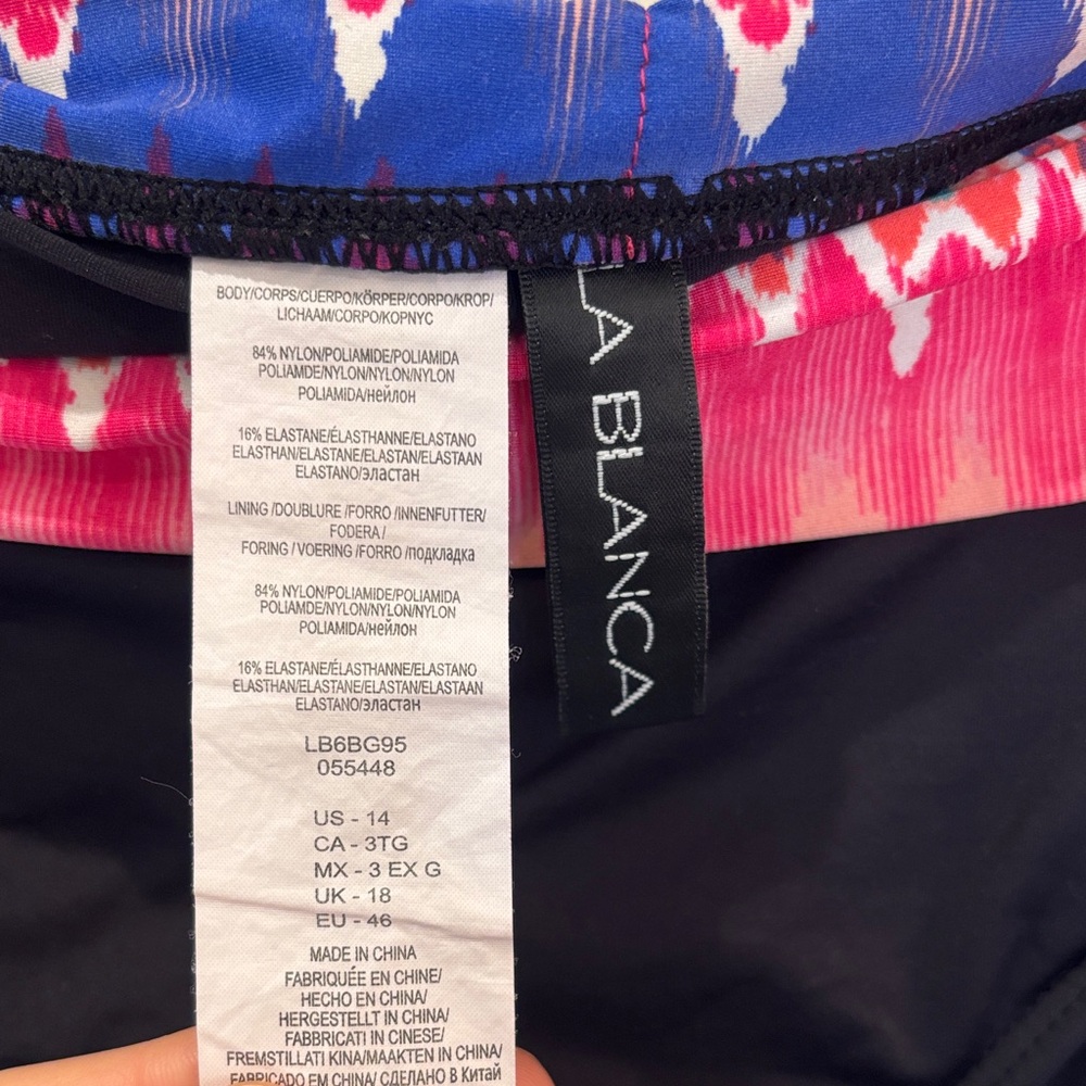 La Blanca Black Bikini Bottom with Pink and Blue Waistband - Picture 2 of 3